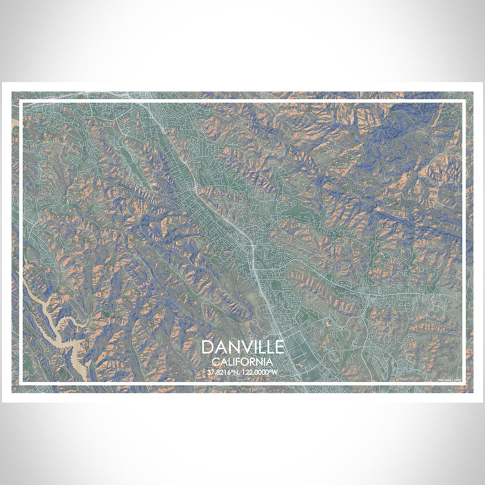 Danville California Map Print Landscape Orientation in Afternoon Style With Shaded Background