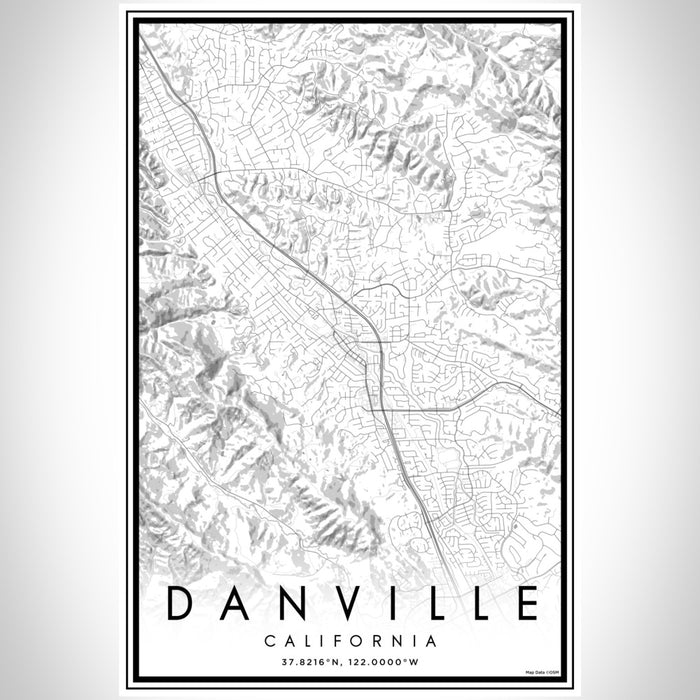 Danville California Map Print Portrait Orientation in Classic Style With Shaded Background