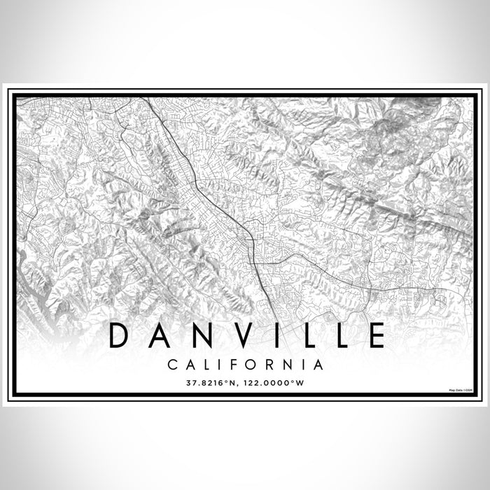 Danville California Map Print Landscape Orientation in Classic Style With Shaded Background