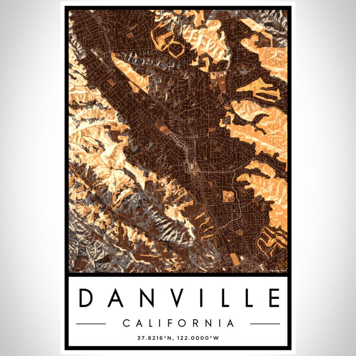 Danville California Map Print Portrait Orientation in Ember Style With Shaded Background