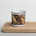 Front View Custom Danville California Map Enamel Mug in Ember on Cutting Board