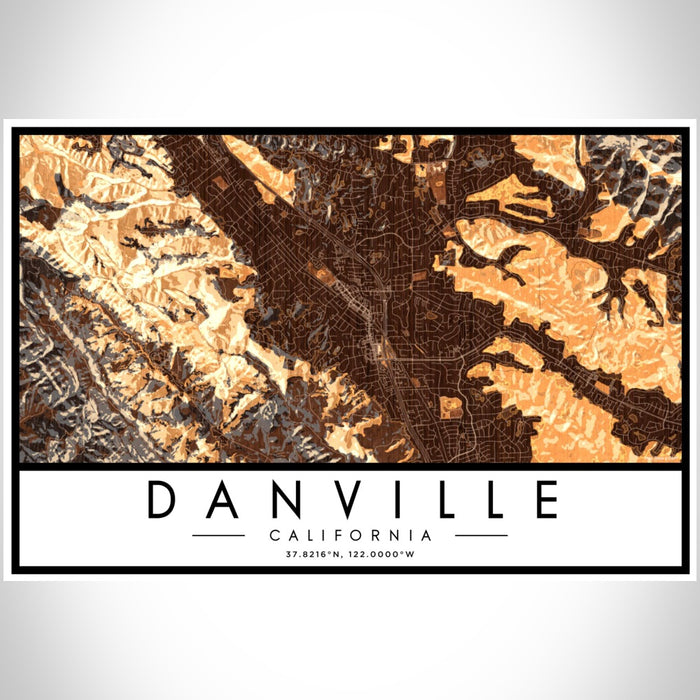 Danville California Map Print Landscape Orientation in Ember Style With Shaded Background