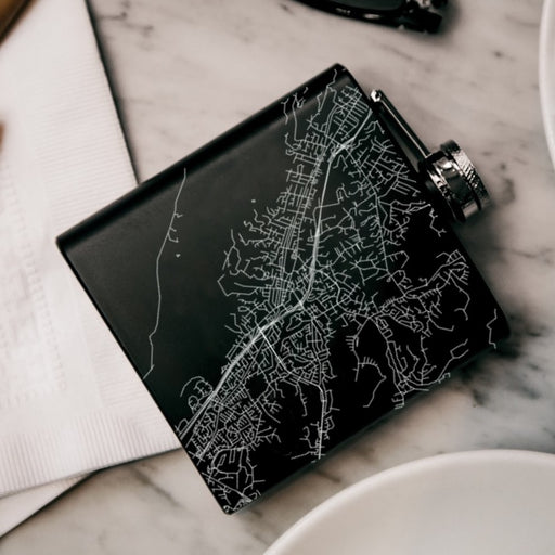 Danville California Custom Engraved City Map Inscription Coordinates on 6oz Stainless Steel Flask in Black