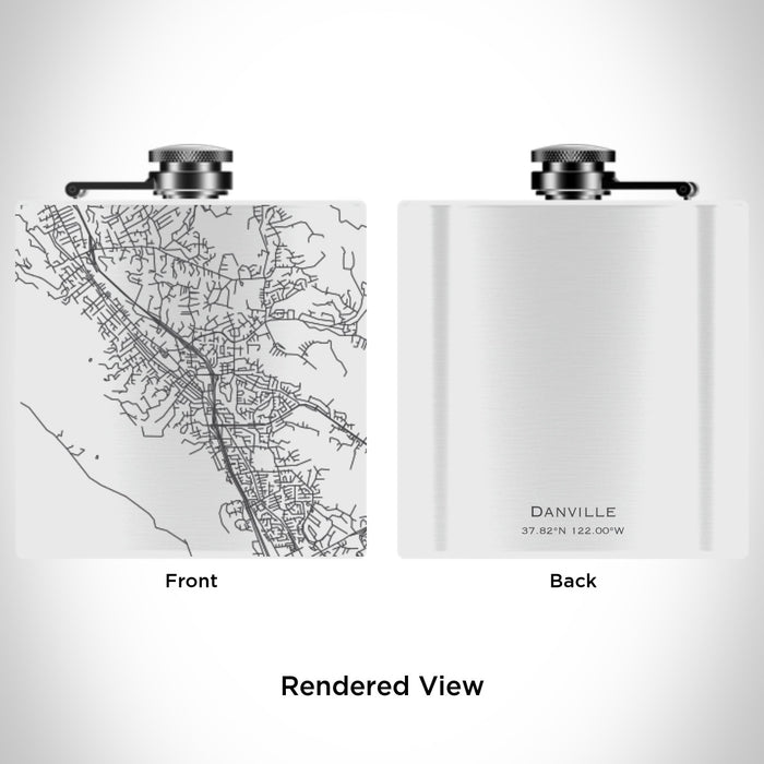 Rendered View of Danville California Map Engraving on 6oz Stainless Steel Flask in White