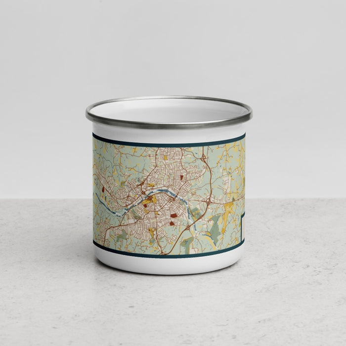 Front View Custom Danville Virginia Map Enamel Mug in Woodblock