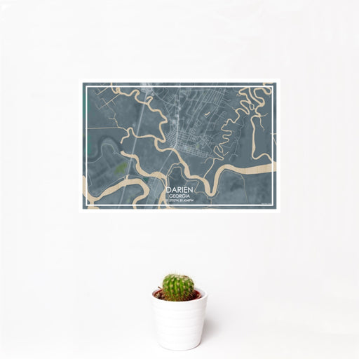 12x18 Darien Georgia Map Print Landscape Orientation in Afternoon Style With Small Cactus Plant in White Planter