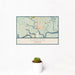 12x18 Darien Georgia Map Print Landscape Orientation in Woodblock Style With Small Cactus Plant in White Planter