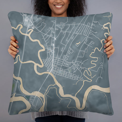 Person holding 22x22 Custom Darien Georgia Map Throw Pillow in Afternoon