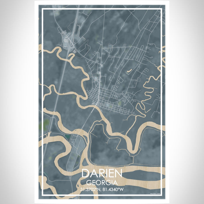 Darien Georgia Map Print Portrait Orientation in Afternoon Style With Shaded Background