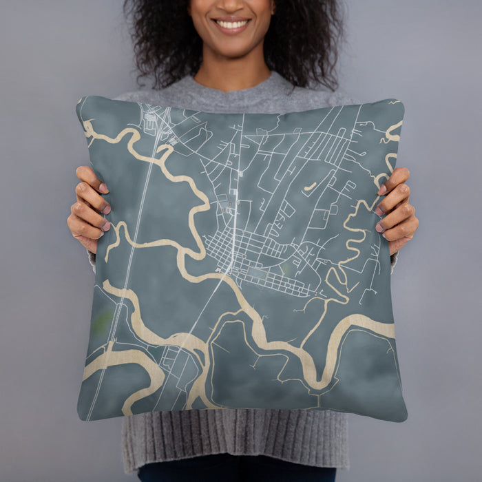 Person holding 18x18 Custom Darien Georgia Map Throw Pillow in Afternoon