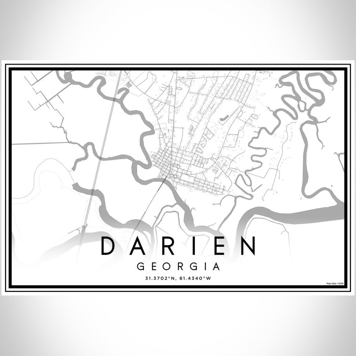 Darien Georgia Map Print Landscape Orientation in Classic Style With Shaded Background