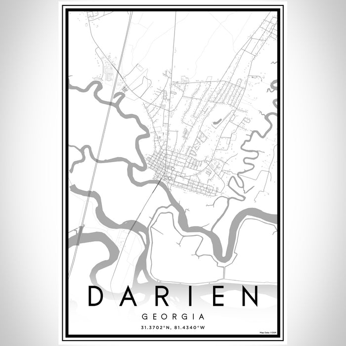 Darien Georgia Map Print Portrait Orientation in Classic Style With Shaded Background