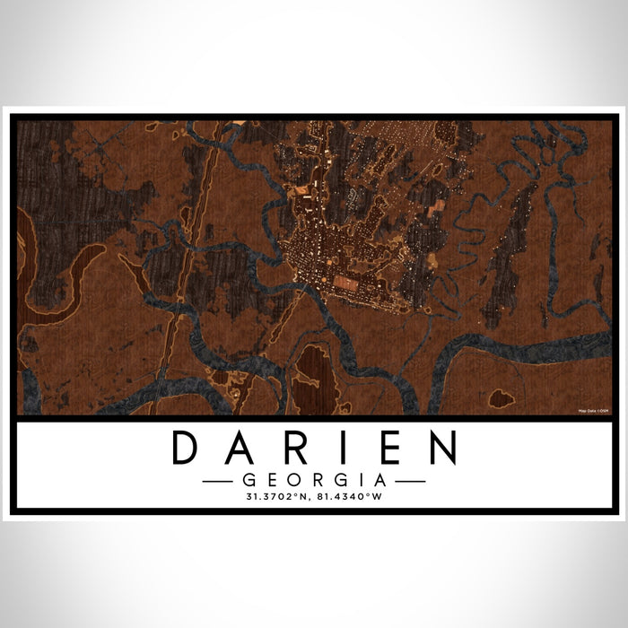Darien Georgia Map Print Landscape Orientation in Ember Style With Shaded Background