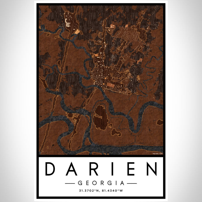Darien Georgia Map Print Portrait Orientation in Ember Style With Shaded Background