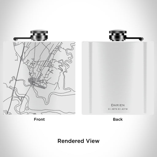 Rendered View of Darien Georgia Map Engraving on 6oz Stainless Steel Flask in White