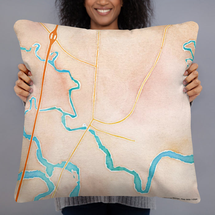 Person holding 22x22 Custom Darien Georgia Map Throw Pillow in Watercolor