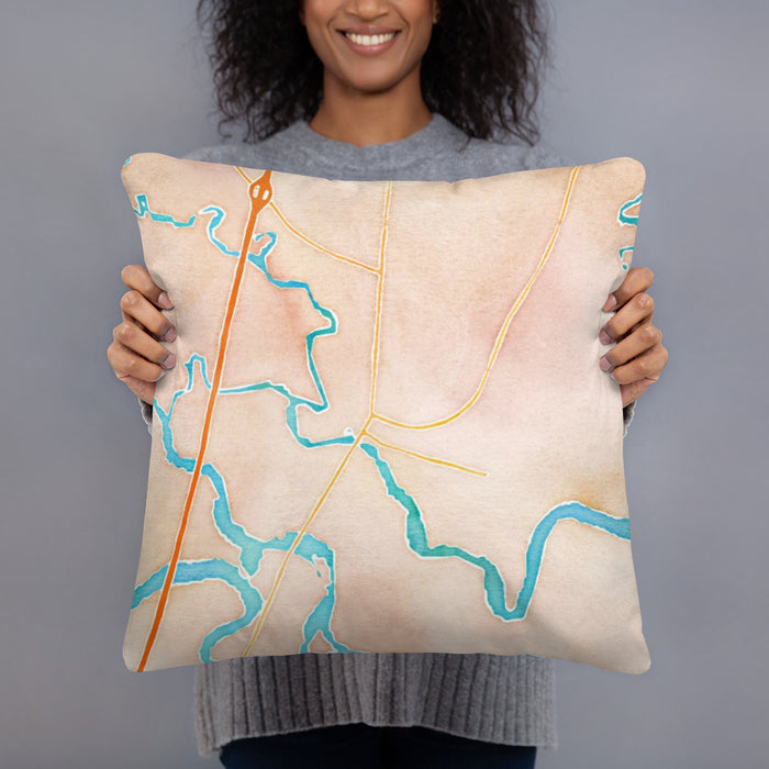 Person holding 18x18 Custom Darien Georgia Map Throw Pillow in Watercolor