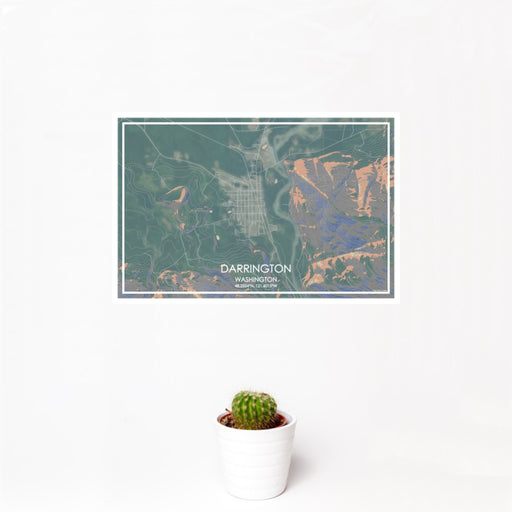 12x18 Darrington Washington Map Print Landscape Orientation in Afternoon Style With Small Cactus Plant in White Planter