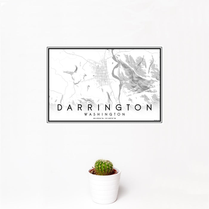 12x18 Darrington Washington Map Print Landscape Orientation in Classic Style With Small Cactus Plant in White Planter