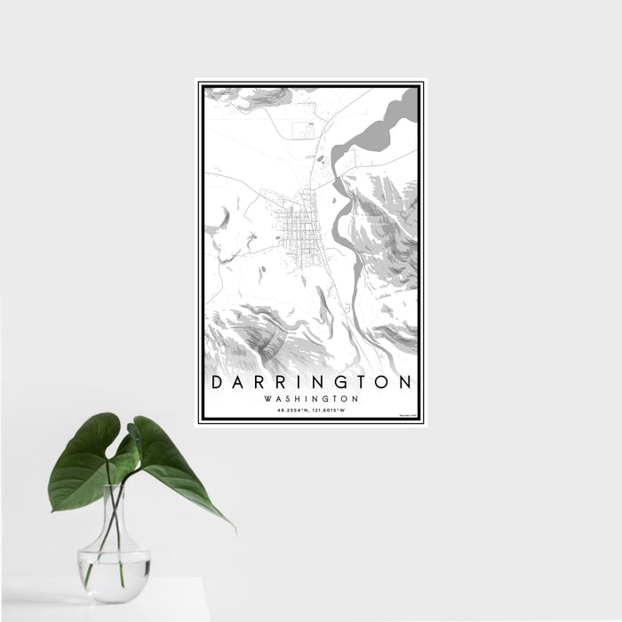 16x24 Darrington Washington Map Print Portrait Orientation in Classic Style With Tropical Plant Leaves in Water