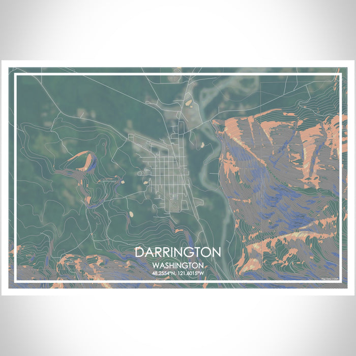 Darrington Washington Map Print Landscape Orientation in Afternoon Style With Shaded Background