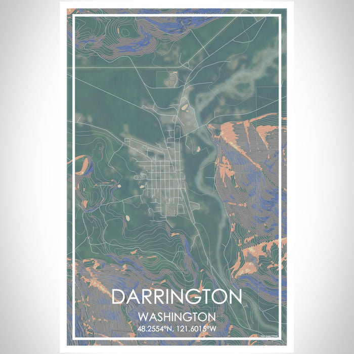 Darrington Washington Map Print Portrait Orientation in Afternoon Style With Shaded Background