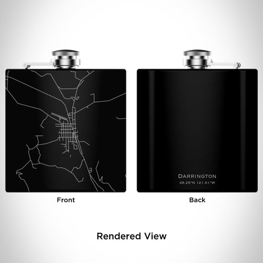 Rendered View of Darrington Washington Map Engraving on 6oz Stainless Steel Flask in Black