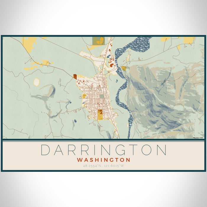 Darrington Washington Map Print Landscape Orientation in Woodblock Style With Shaded Background
