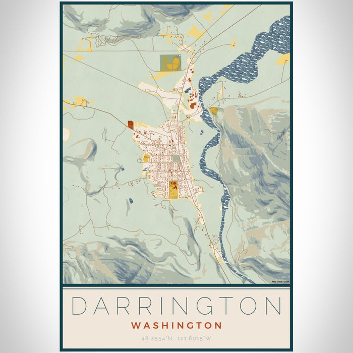 Darrington Washington Map Print Portrait Orientation in Woodblock Style With Shaded Background
