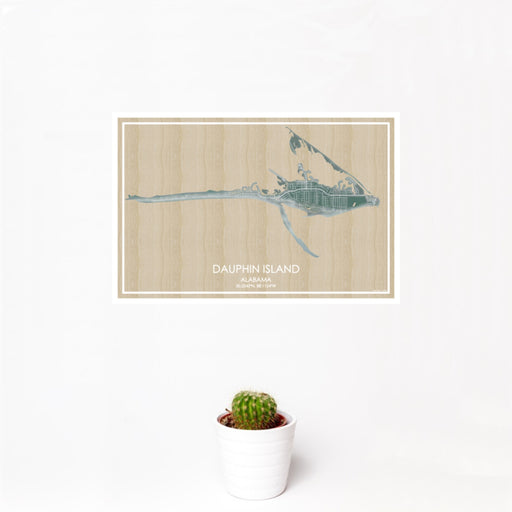 12x18 Dauphin Island Alabama Map Print Landscape Orientation in Afternoon Style With Small Cactus Plant in White Planter