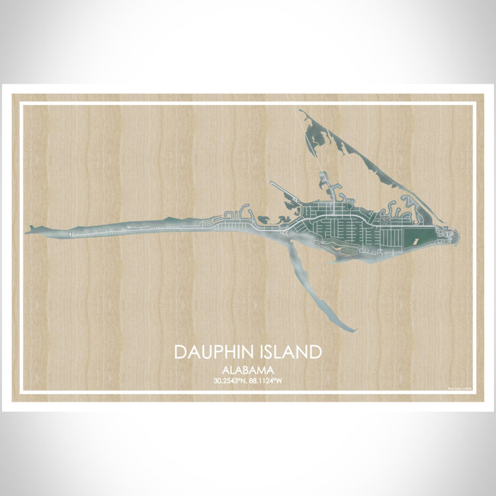 Dauphin Island Alabama Map Print Landscape Orientation in Afternoon Style With Shaded Background