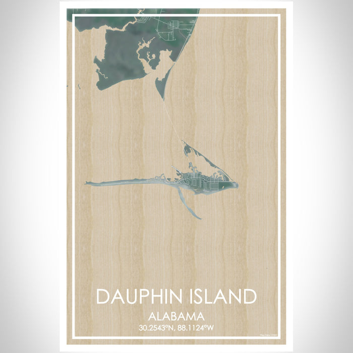 Dauphin Island Alabama Map Print Portrait Orientation in Afternoon Style With Shaded Background