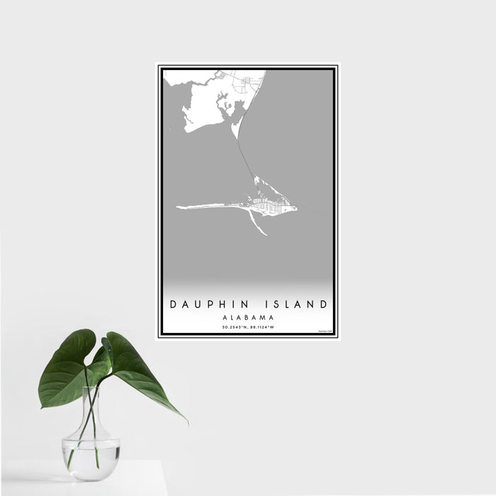 16x24 Dauphin Island Alabama Map Print Portrait Orientation in Classic Style With Tropical Plant Leaves in Water