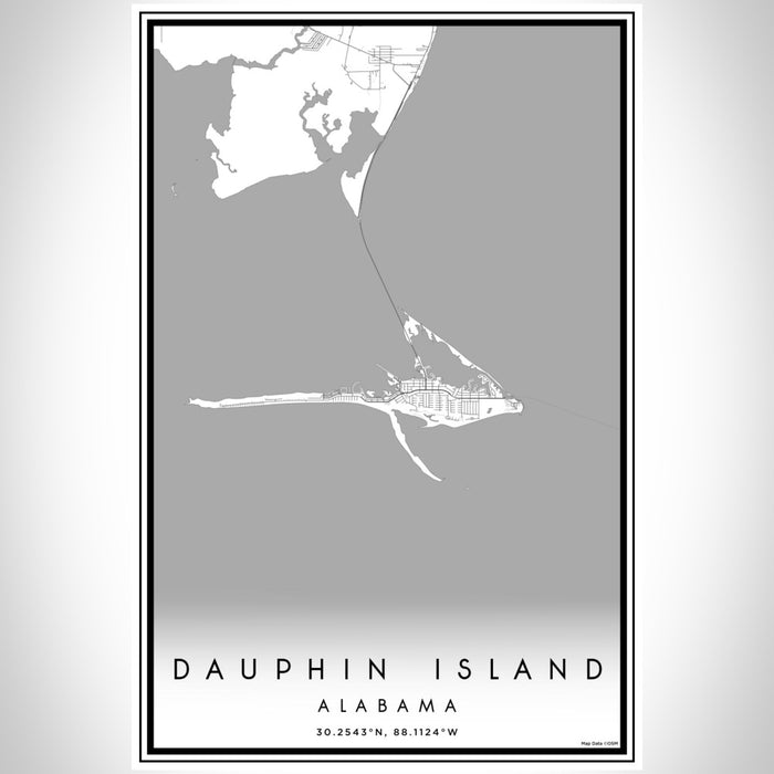 Dauphin Island Alabama Map Print Portrait Orientation in Classic Style With Shaded Background