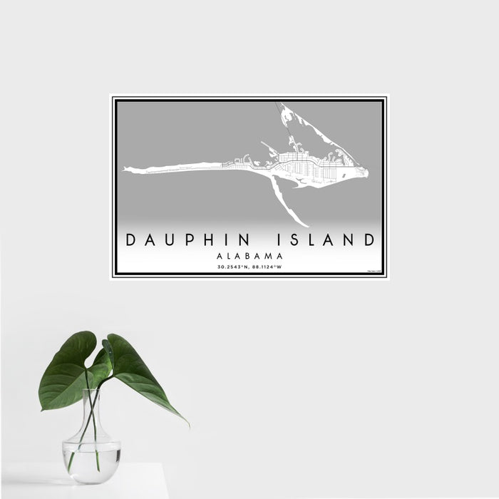 16x24 Dauphin Island Alabama Map Print Landscape Orientation in Classic Style With Tropical Plant Leaves in Water