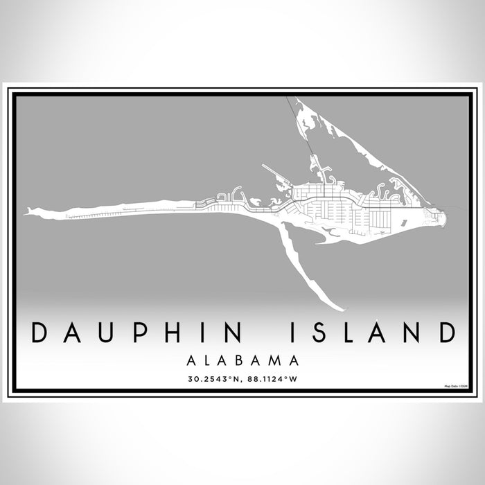 Dauphin Island Alabama Map Print Landscape Orientation in Classic Style With Shaded Background