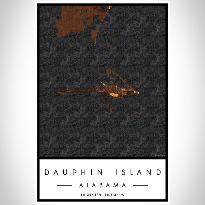 Dauphin Island Alabama Map Print Portrait Orientation in Ember Style With Shaded Background