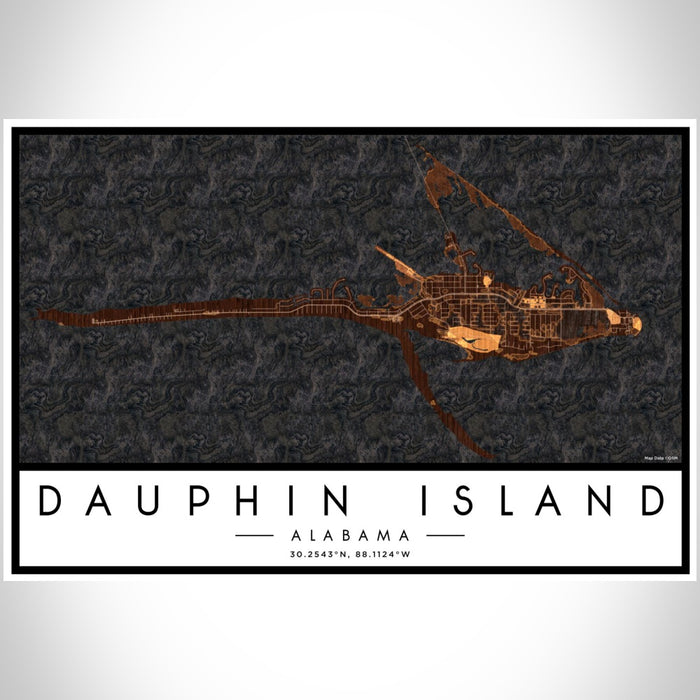Dauphin Island Alabama Map Print Landscape Orientation in Ember Style With Shaded Background