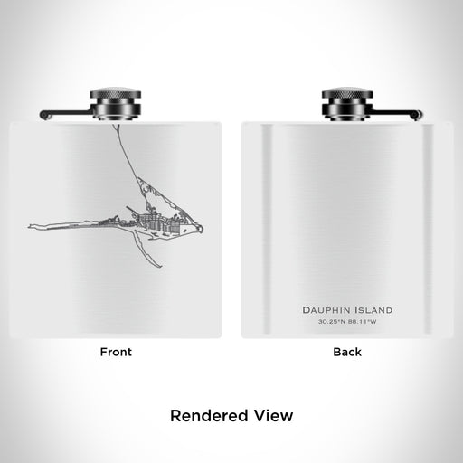 Rendered View of Dauphin Island Alabama Map Engraving on 6oz Stainless Steel Flask in White