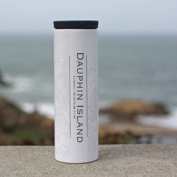 Dauphin Island Alabama Custom Engraved City Map Inscription Coordinates on 17oz Stainless Steel Insulated Tumbler in White