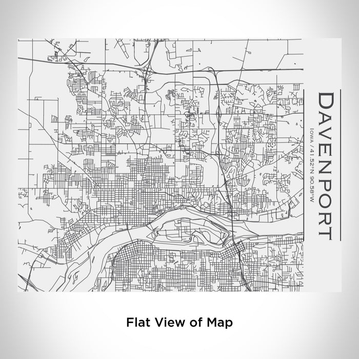 Rendered View of Davenport Iowa Map Engraving on 20oz Stainless Steel Insulated Bottle with Bamboo Top in White