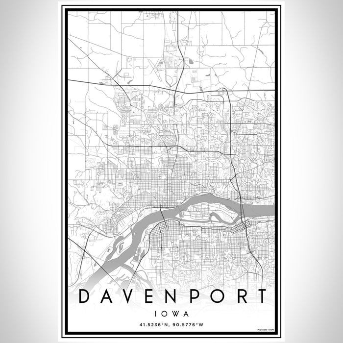 Davenport Iowa Map Print Portrait Orientation in Classic Style With Shaded Background