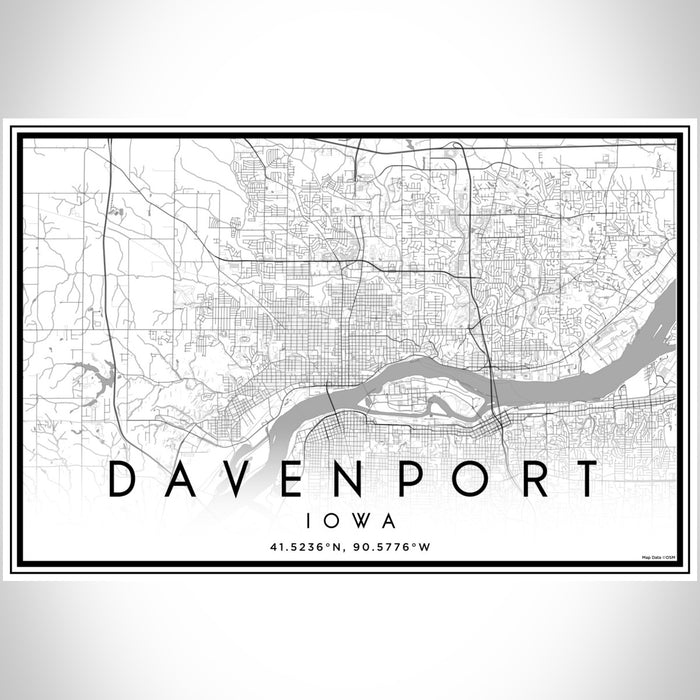 Davenport Iowa Map Print Landscape Orientation in Classic Style With Shaded Background