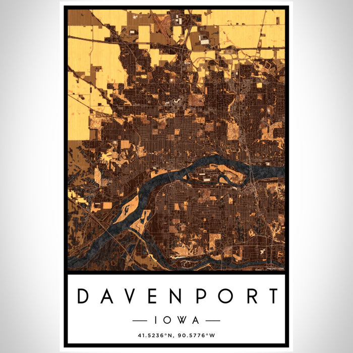 Davenport Iowa Map Print Portrait Orientation in Ember Style With Shaded Background
