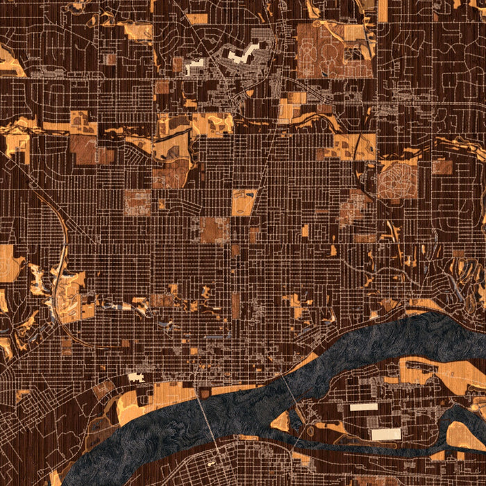 Davenport Iowa Map Print in Ember Style Zoomed In Close Up Showing Details