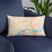 Custom Davenport Iowa Map Throw Pillow in Watercolor on Blue Colored Chair