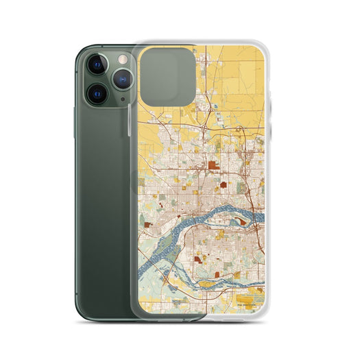 Custom Davenport Iowa Map Phone Case in Woodblock on Table with Laptop and Plant