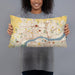 Person holding 20x12 Custom Davenport Iowa Map Throw Pillow in Woodblock