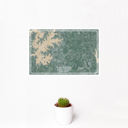 12x18 Davidson North Carolina Map Print Landscape Orientation in Afternoon Style With Small Cactus Plant in White Planter