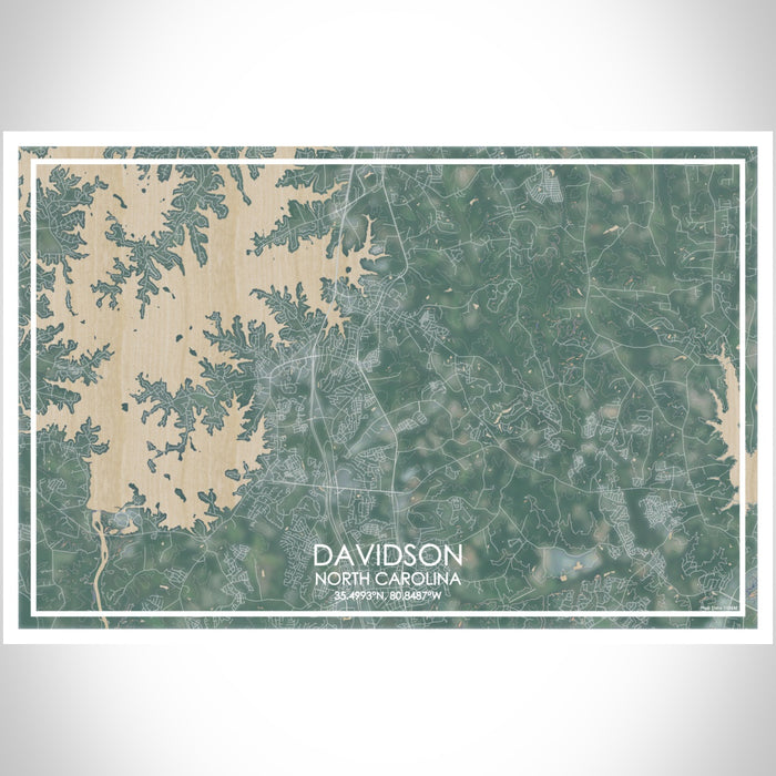 Davidson North Carolina Map Print Landscape Orientation in Afternoon Style With Shaded Background
